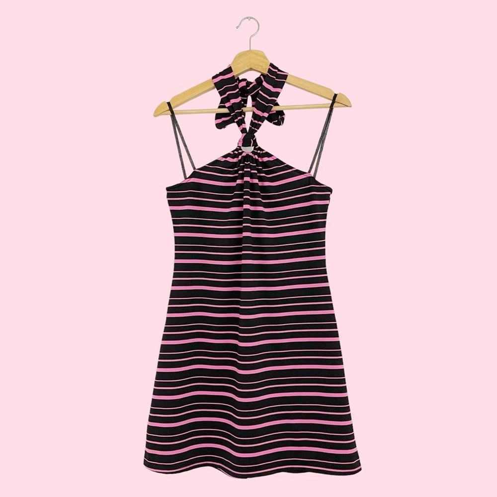 STRIPED HALTER MINI DRESS